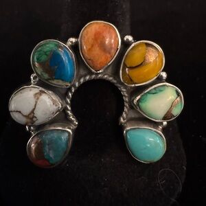Multicolor turquoise, and other sterling silver Teardrop Ring